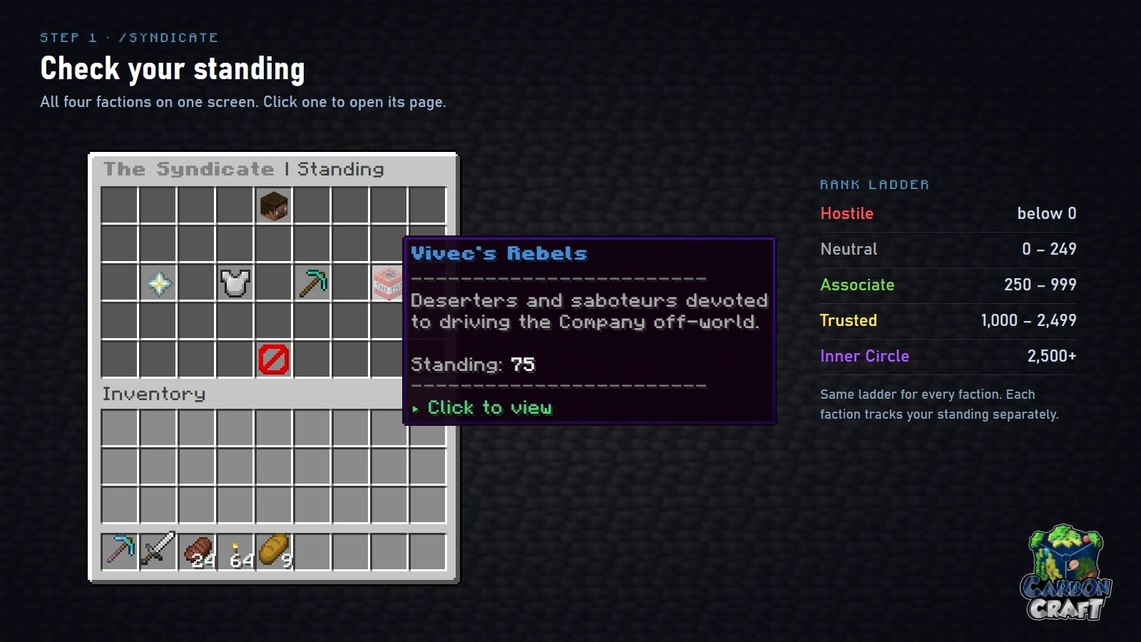 The standing menu and rank ladder